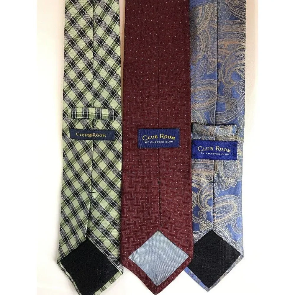 Club Room Tie Lot Of‎ 3 Neckties 100% Silk Blue Gold Burgundy Blue Green